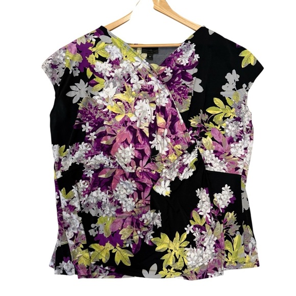 Worthington Women Purple, Floral Sleeveless Pleated V Neck Top Sz 3X - Picture 1 of 11